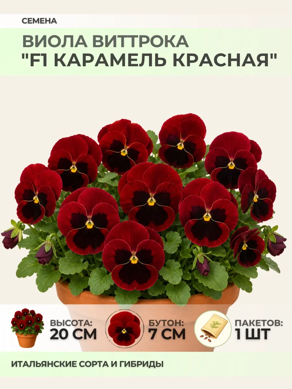 Семена Виолы Виттрока "F1 Карамель Красная" - 1 пакет