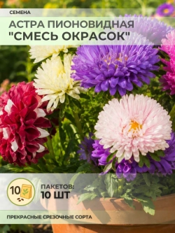 Семена Астра Пионовидная "Смесь окрасок" - 10 пакетов